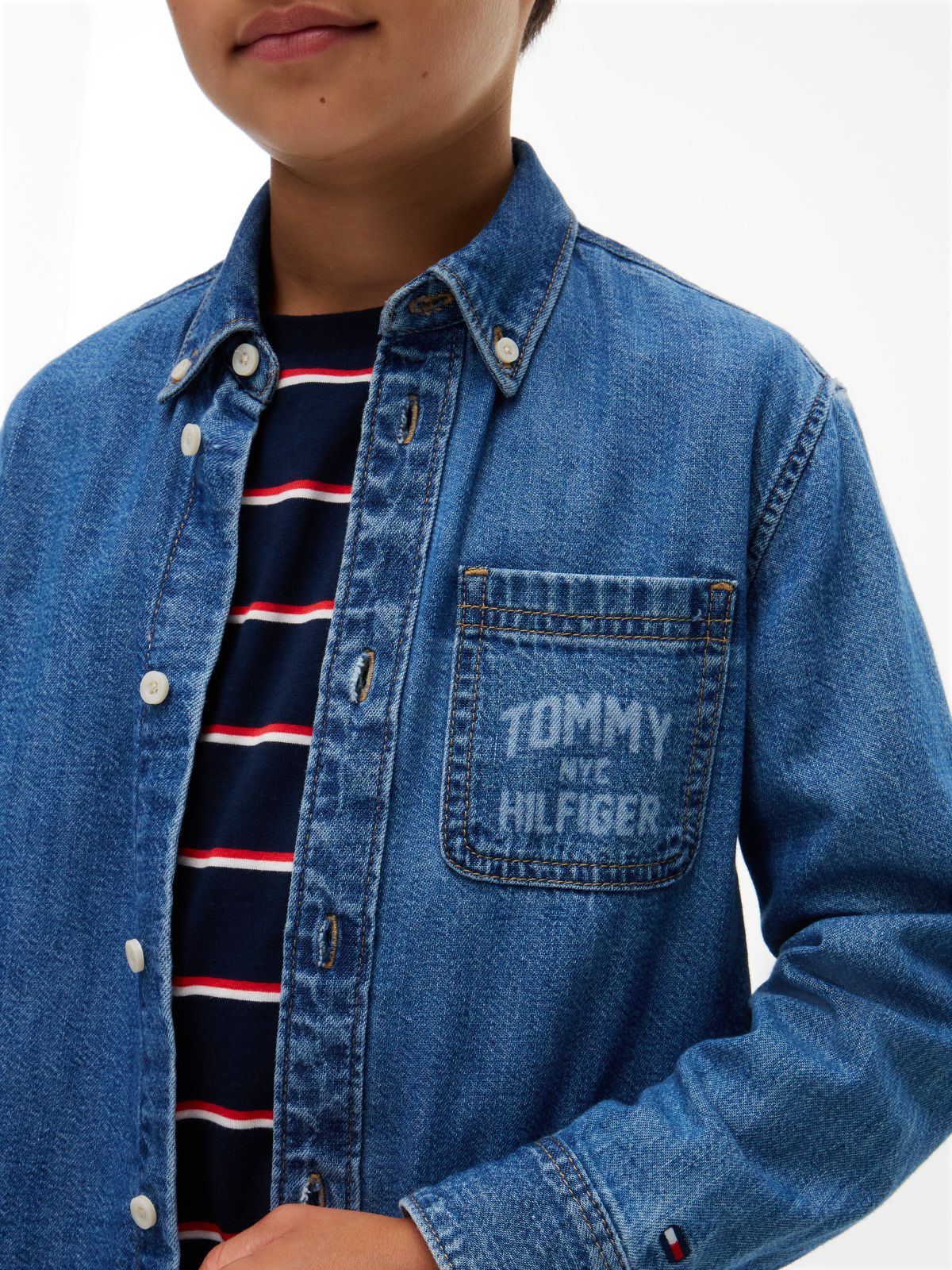 Kids' Tommy NYC Logo Denim Shirt — Medium Denim
