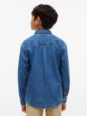Детская рубашка Tommy Hilfiger Tommy NYC Logo Denim Shirt, цвет: Средний джинсовый — фото 4