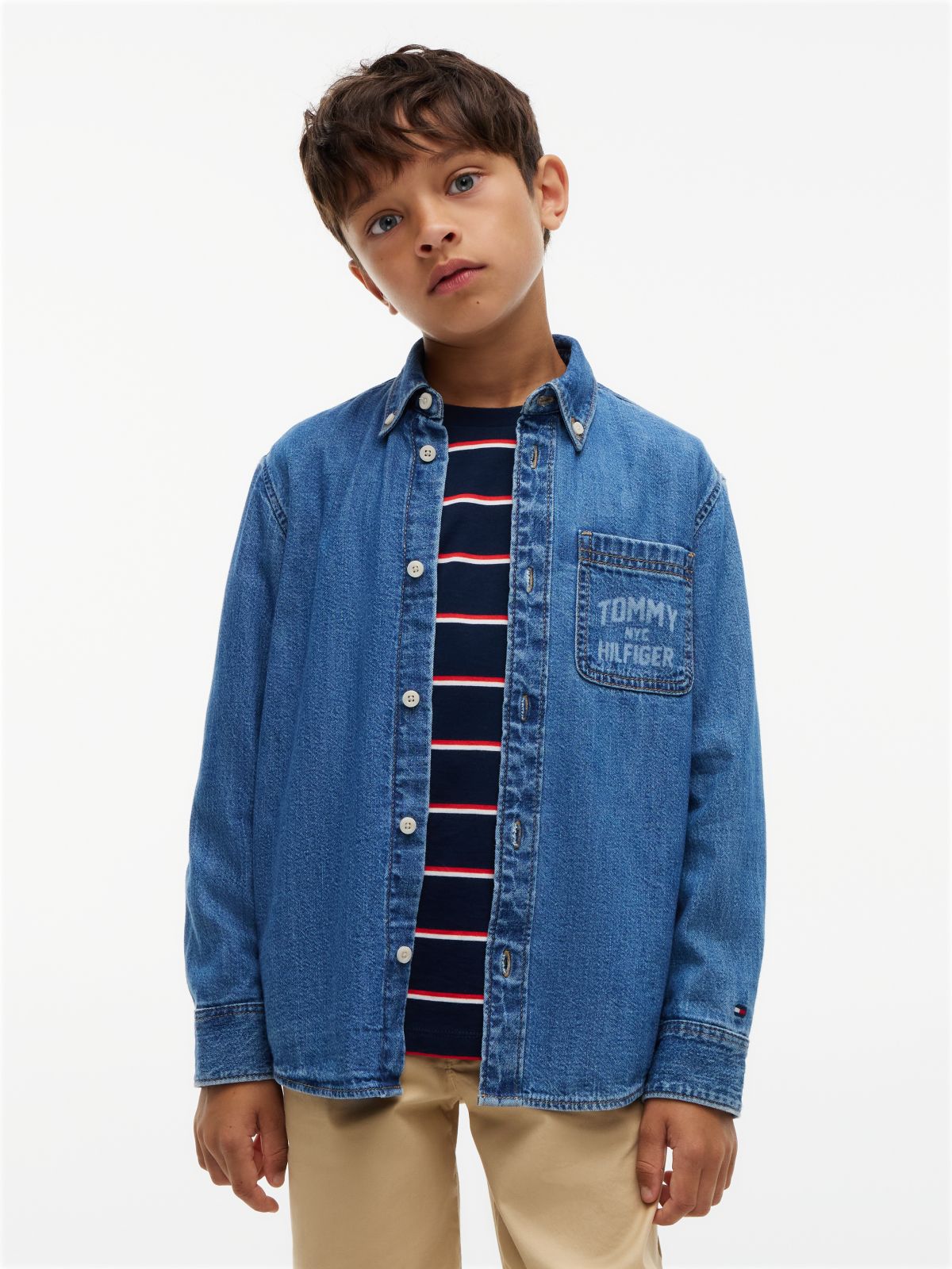 Kids' Tommy NYC Logo Denim Shirt — Medium Denim