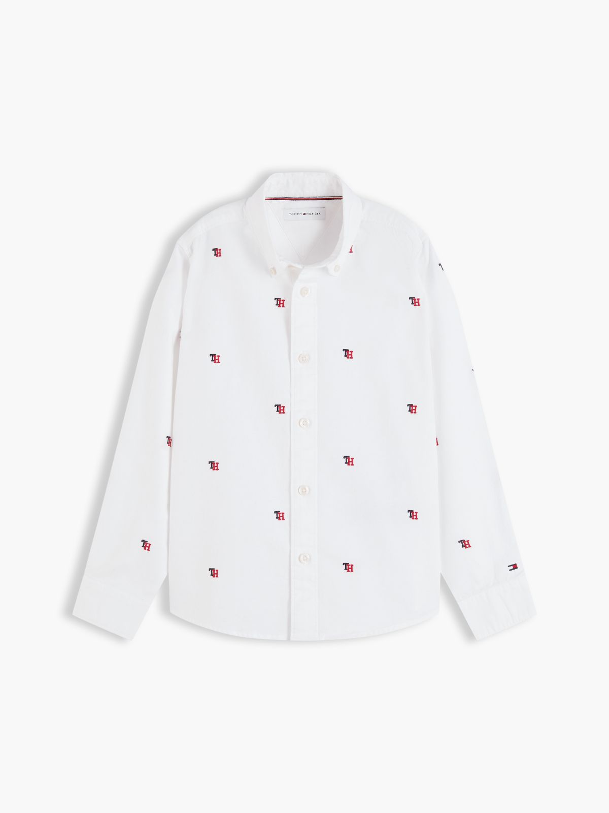 Kids' Allover Monogram Stretch Oxford Shirt — White