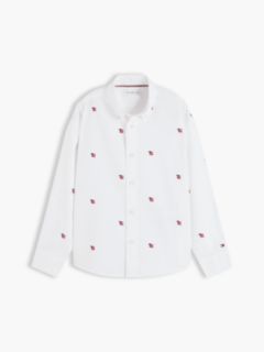 Kids' Allover Monogram Stretch Oxford Shirt — White 5