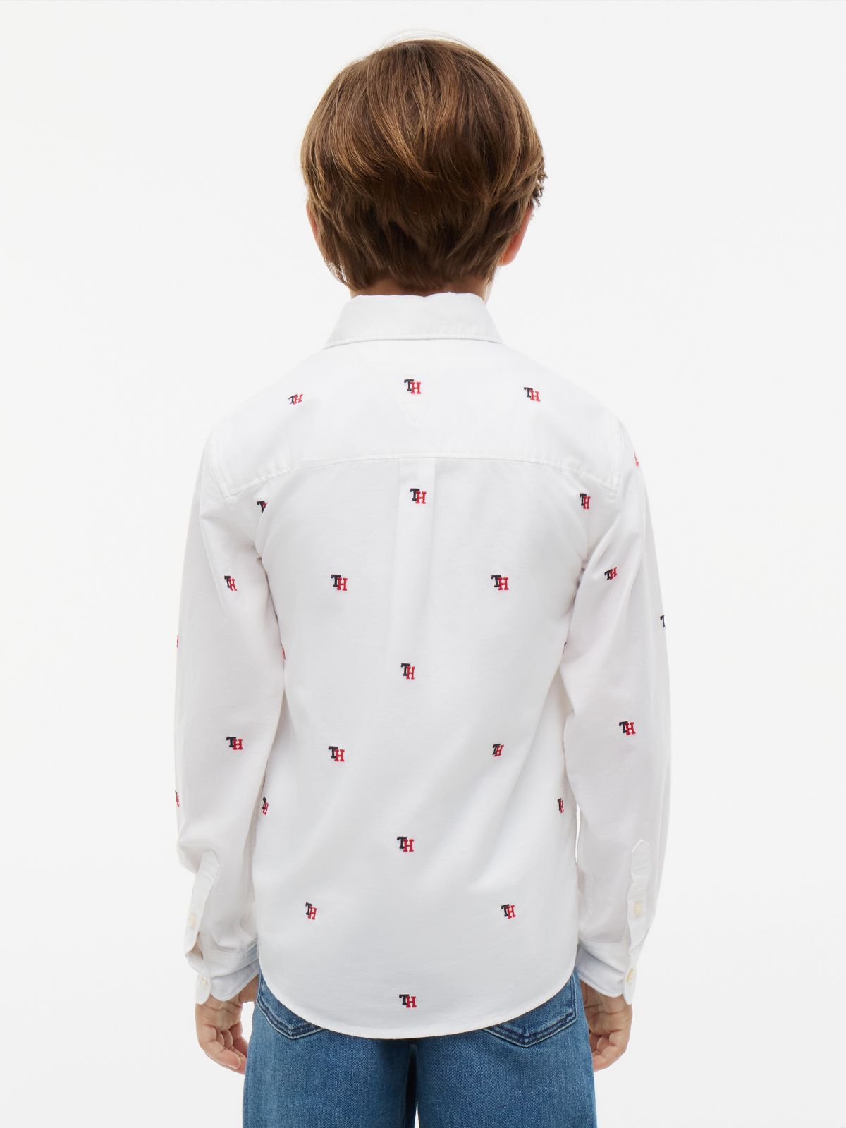 Kids' Allover Monogram Stretch Oxford Shirt — White