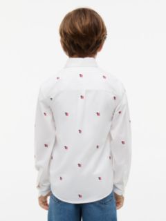 Kids' Allover Monogram Stretch Oxford Shirt — White 4