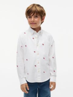 Kids' Allover Monogram Stretch Oxford Shirt — White 1