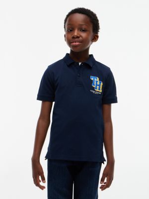 Kids' Block Monogram Logo Polo, Dark Blue