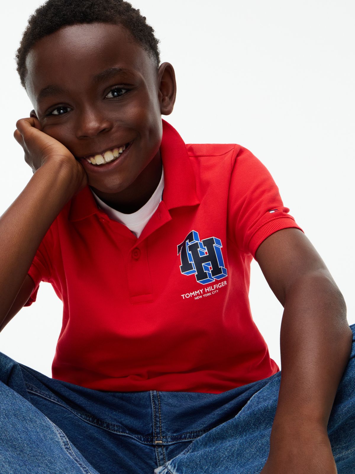 Kids' Block Monogram Logo Polo — Red Glare