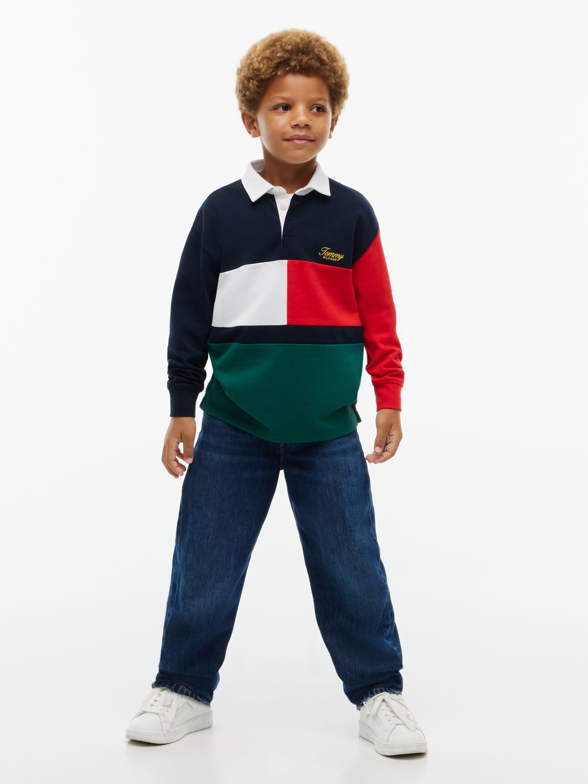 Kids' Logo Colorblock Rugby Polo — Dark Blue