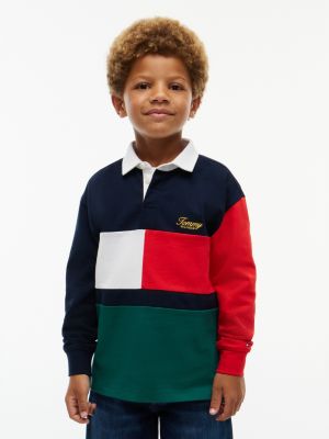 Kids' Logo Colorblock Rugby Polo, Dark Blue