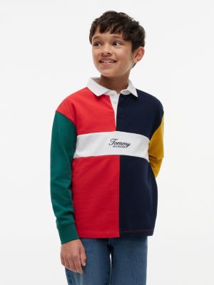 Kids' Logo Colorblock Rugby Polo, Red Glare Blocking