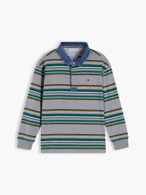 Детское поло Tommy Hilfiger Denim Accents Striped Rugby Polo, цвет: Средний серый меланжевый — фото 5