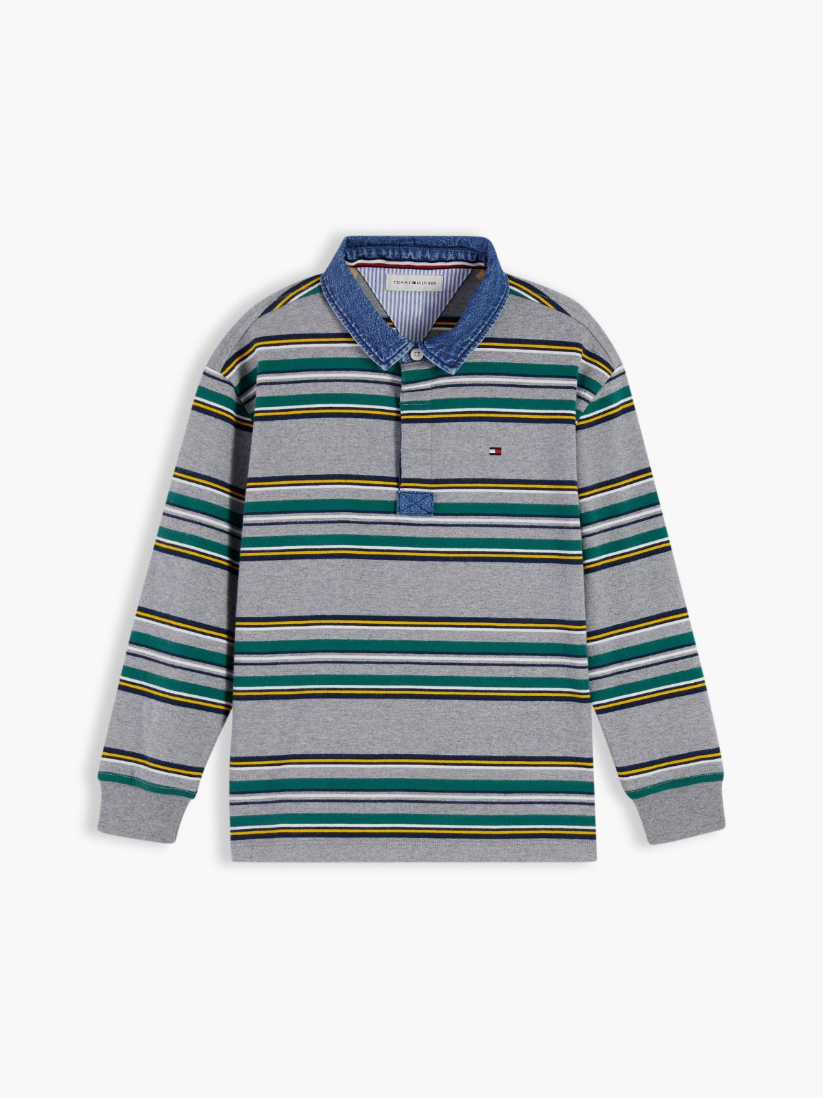 Kids' Denim Accents Striped Rugby Polo — Medium Grey Heather Stripes