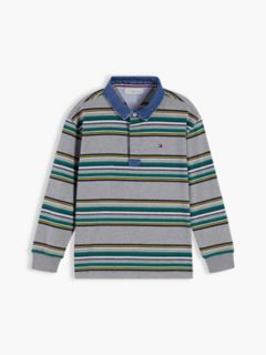 Kids' Denim Accents Striped Rugby Polo — Medium Grey Heather Stripes 5