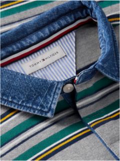 Kids' Denim Accents Striped Rugby Polo — Medium Grey Heather Stripes 6