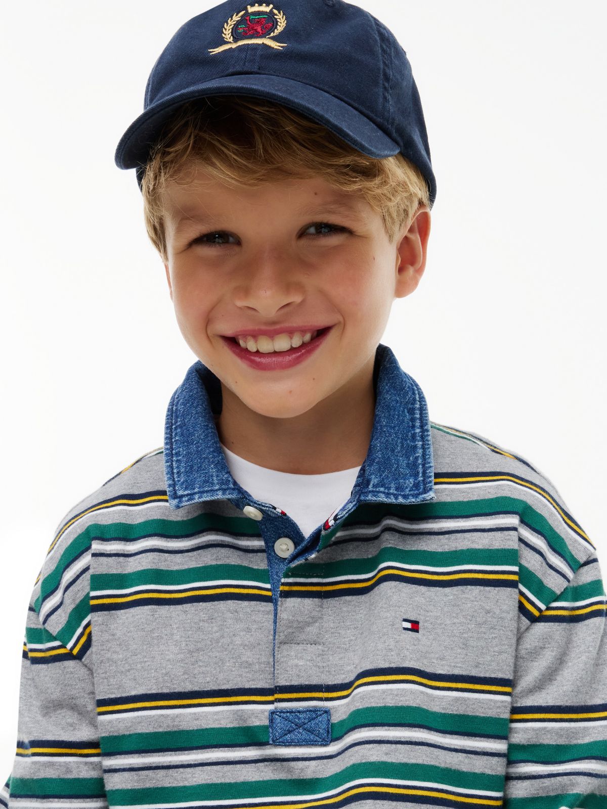 Kids' Denim Accents Striped Rugby Polo — Medium Grey Heather Stripes