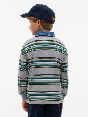Детское поло Tommy Hilfiger Denim Accents Striped Rugby Polo, цвет: Средний серый меланжевый — фото 4
