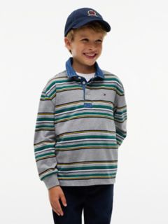 Kids' Denim Accents Striped Rugby Polo — Medium Grey Heather Stripes 1