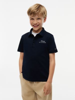 Kids' Back Flag Logo Polo, Dark Blue