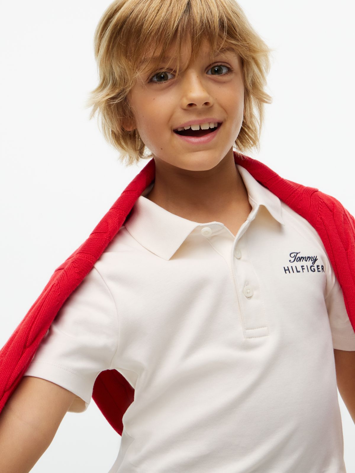Kids' Back Flag Logo Polo — White