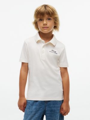 Kids' Back Flag Logo Polo, White