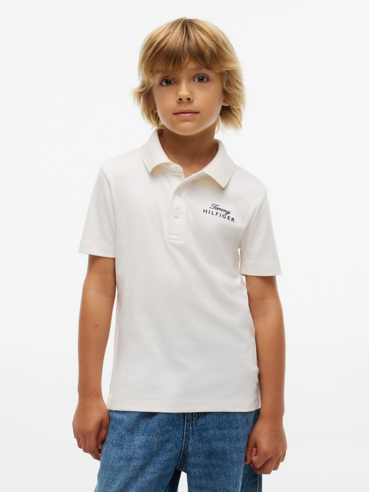 Kids' Back Flag Logo Polo — White
