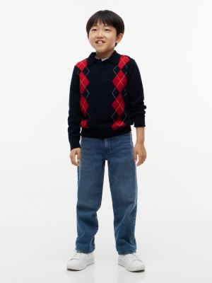Детские рубашки Tommy Hilfiger Cotton-Wool Blend Sweater Polo, цвет: Синий — фото 2