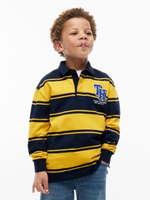 Kids' Block Monogram Logo Rugby Polo, Dark Blue Stripes
