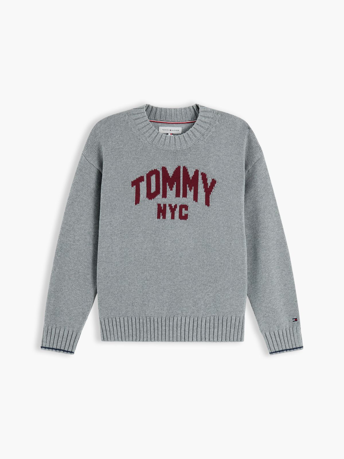 Kids' Tommy Varsity Crewneck Sweater — Medium Grey Heather