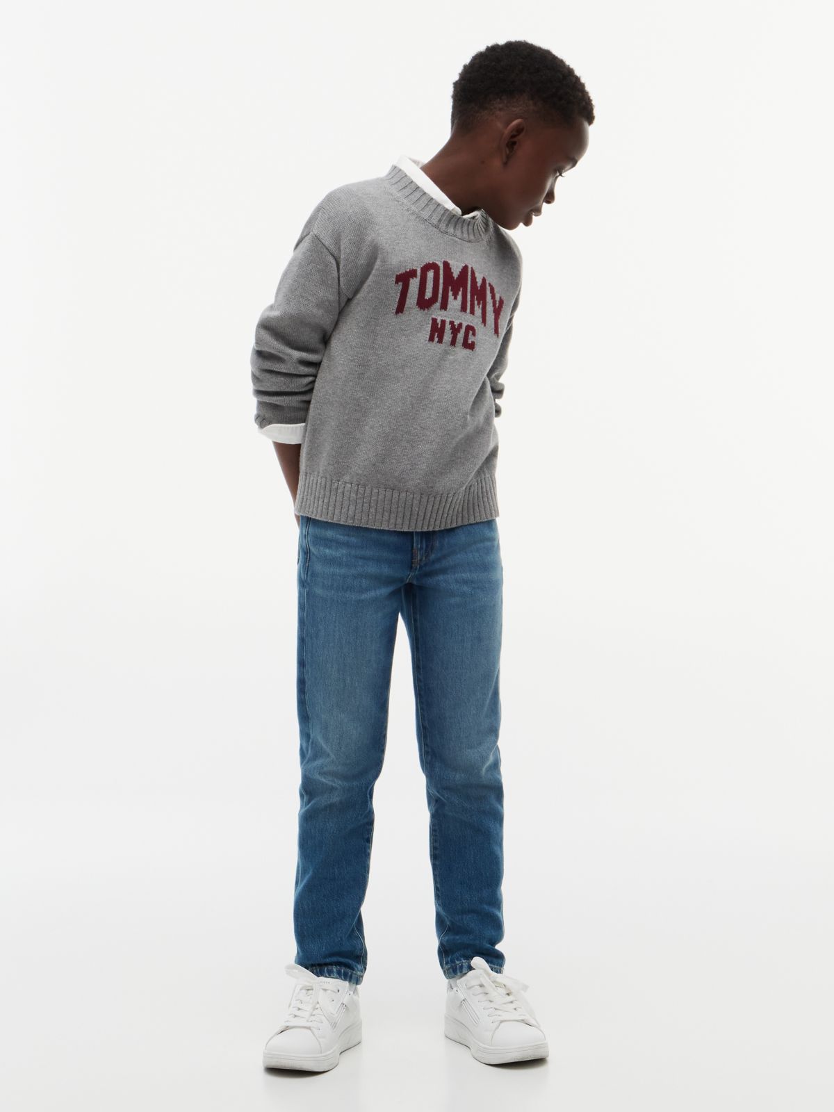 Kids' Tommy Varsity Crewneck Sweater — Medium Grey Heather