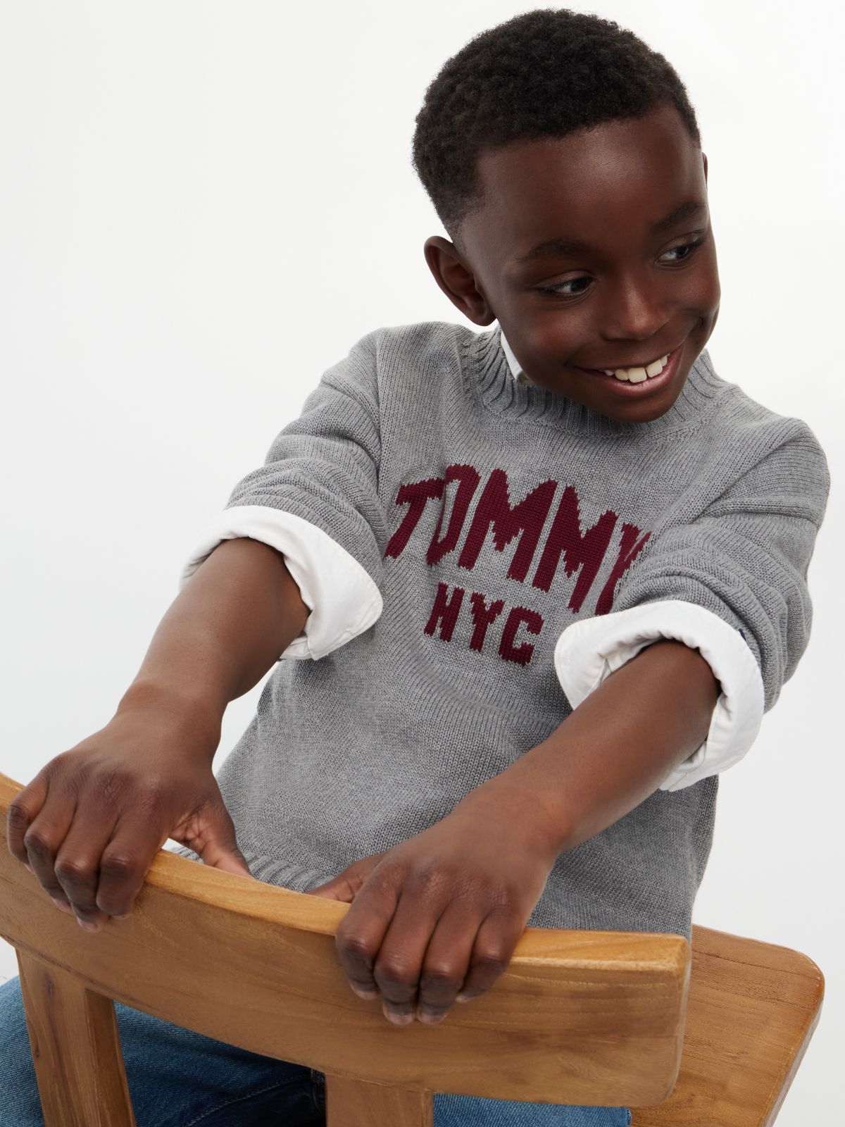 Kids' Tommy Varsity Crewneck Sweater — Medium Grey Heather