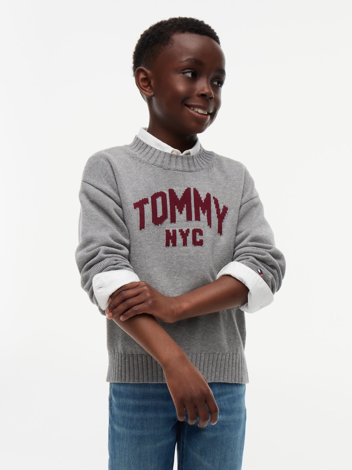 Kids' Tommy Varsity Crewneck Sweater — Medium Grey Heather