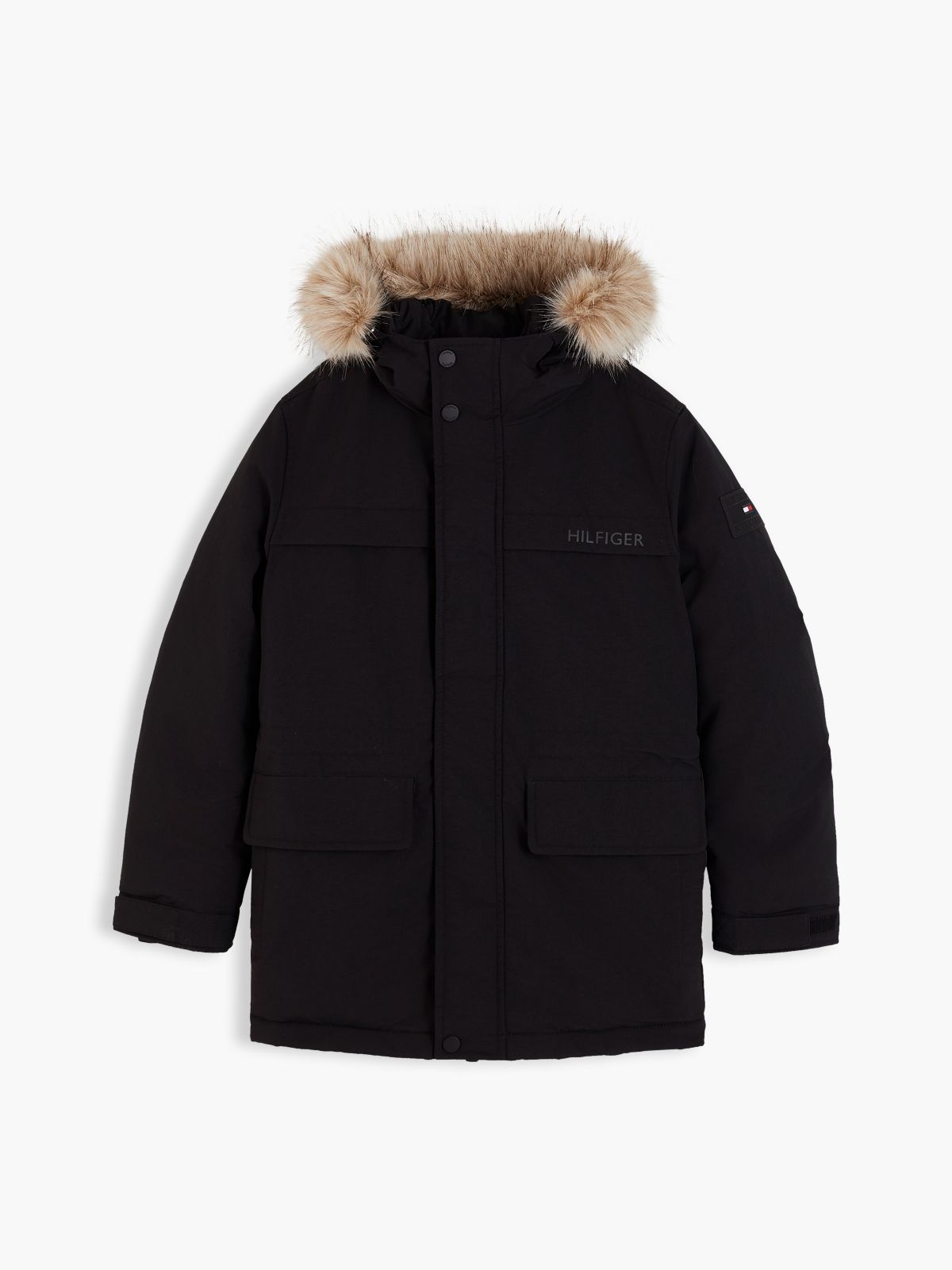 Kids' Water-Resistant Hooded Parka — Black