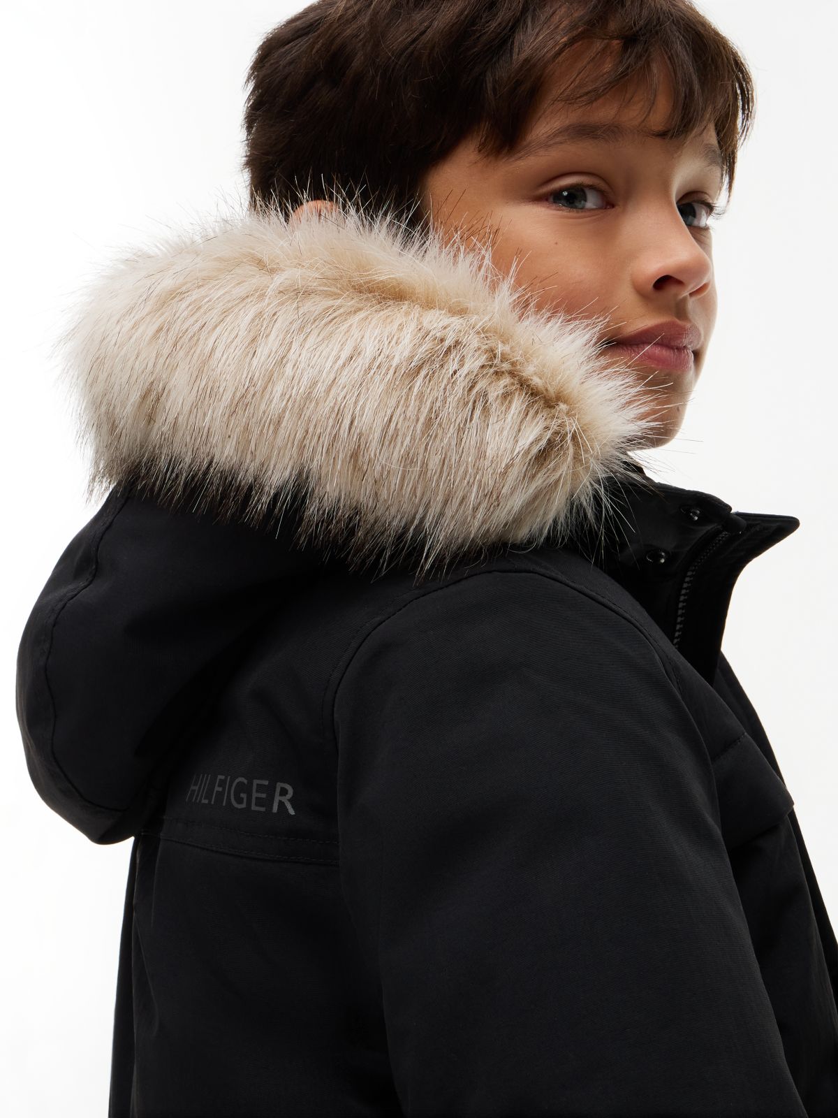 Kids' Water-Resistant Hooded Parka — Black