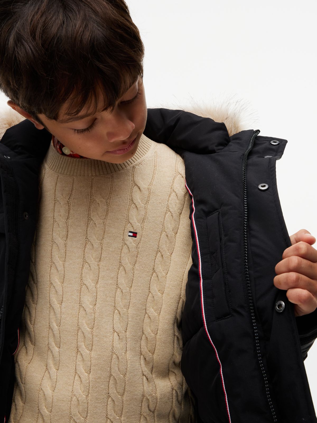 Kids' Water-Resistant Hooded Parka — Black