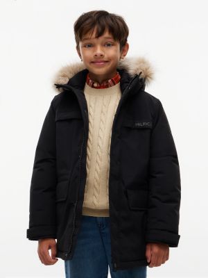 Kids' Water-Resistant Hooded Parka, Black