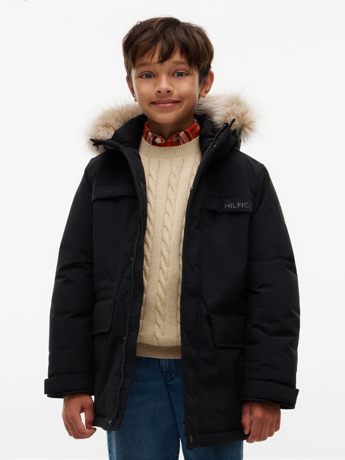 Kids' Water-Resistant Hooded Parka — Black