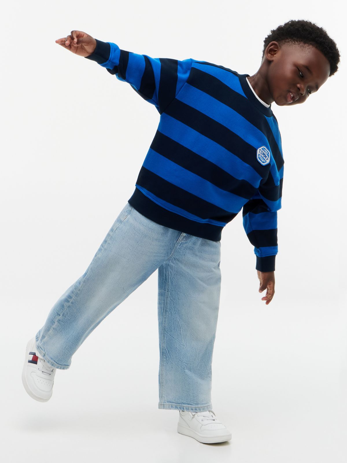 Kids' Sport Logo Striped Sweatshirt — Dark Blue Stripe