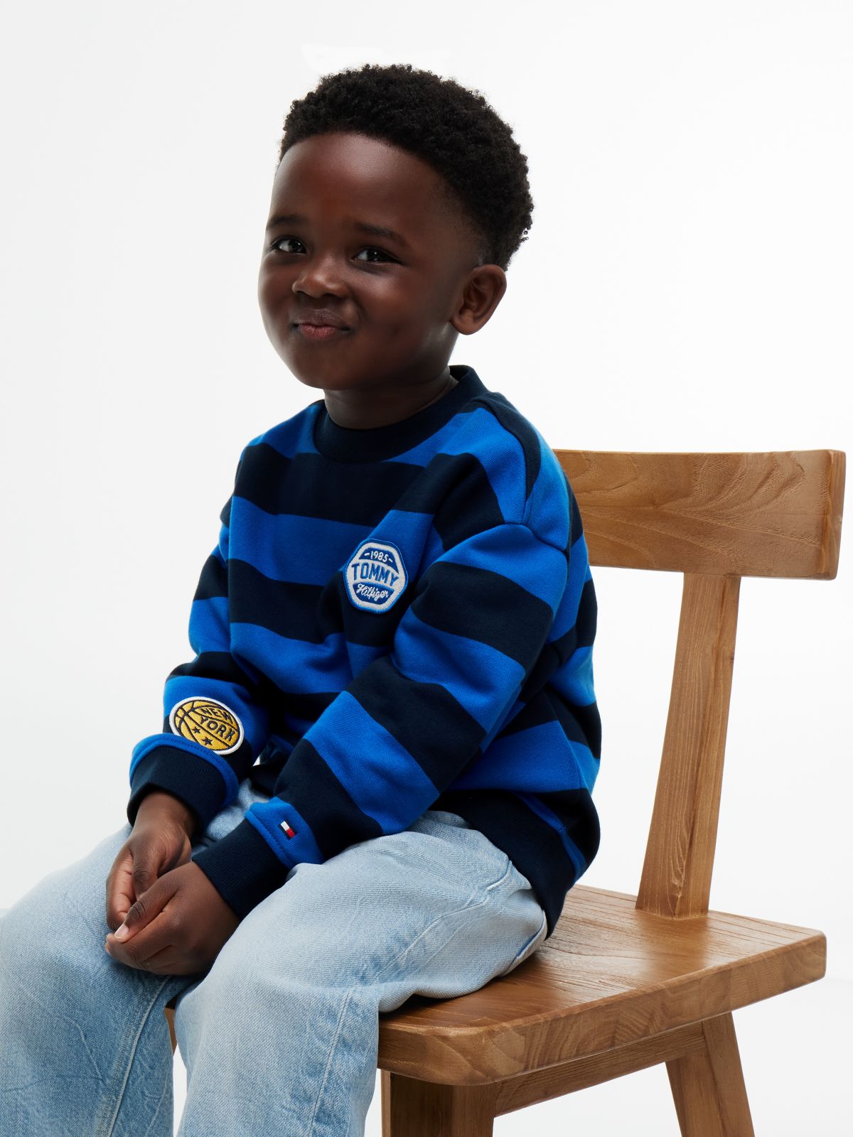 Kids' Sport Logo Striped Sweatshirt — Dark Blue Stripe
