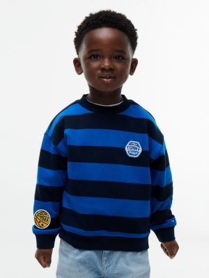 Kids' Sport Logo Striped Sweatshirt, Dark Blue Stripe