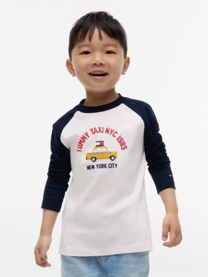 Kids' Raglan Taxi Logo T-Shirt, Dark Blue