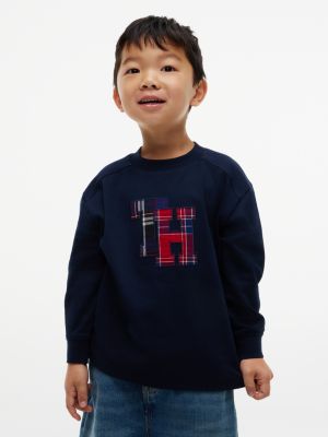 Kids' Plaid Monogram T-Shirt, Navy
