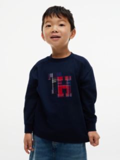 Kids' Plaid Monogram T-Shirt — Navy 1