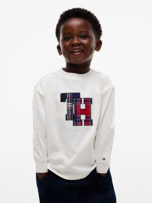 Kids' Plaid Monogram T-Shirt, Off White
