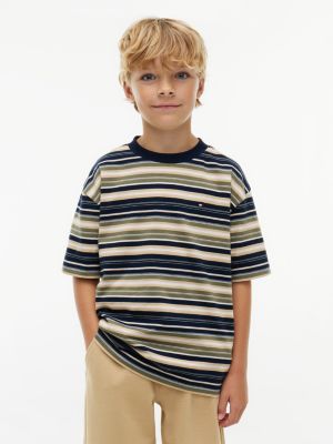 Kids' Striped T-Shirt, Navy/Green Stripe