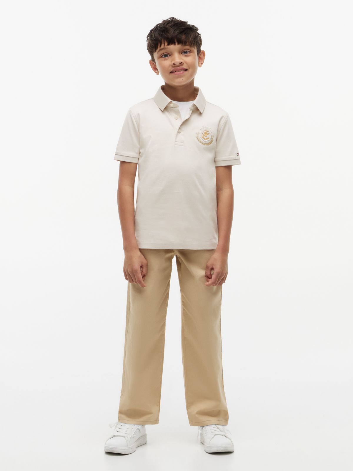 Kids' Shield Badge Logo Polo — Beige