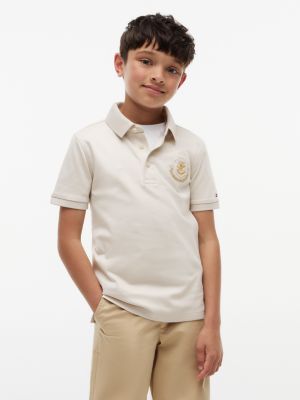 Kids' Shield Badge Logo Polo, Beige