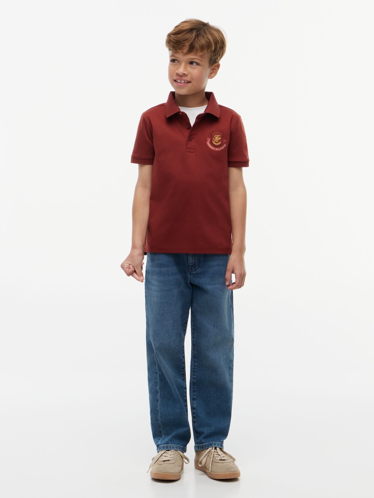 Kids' Shield Badge Logo Polo — Deep Sienna
