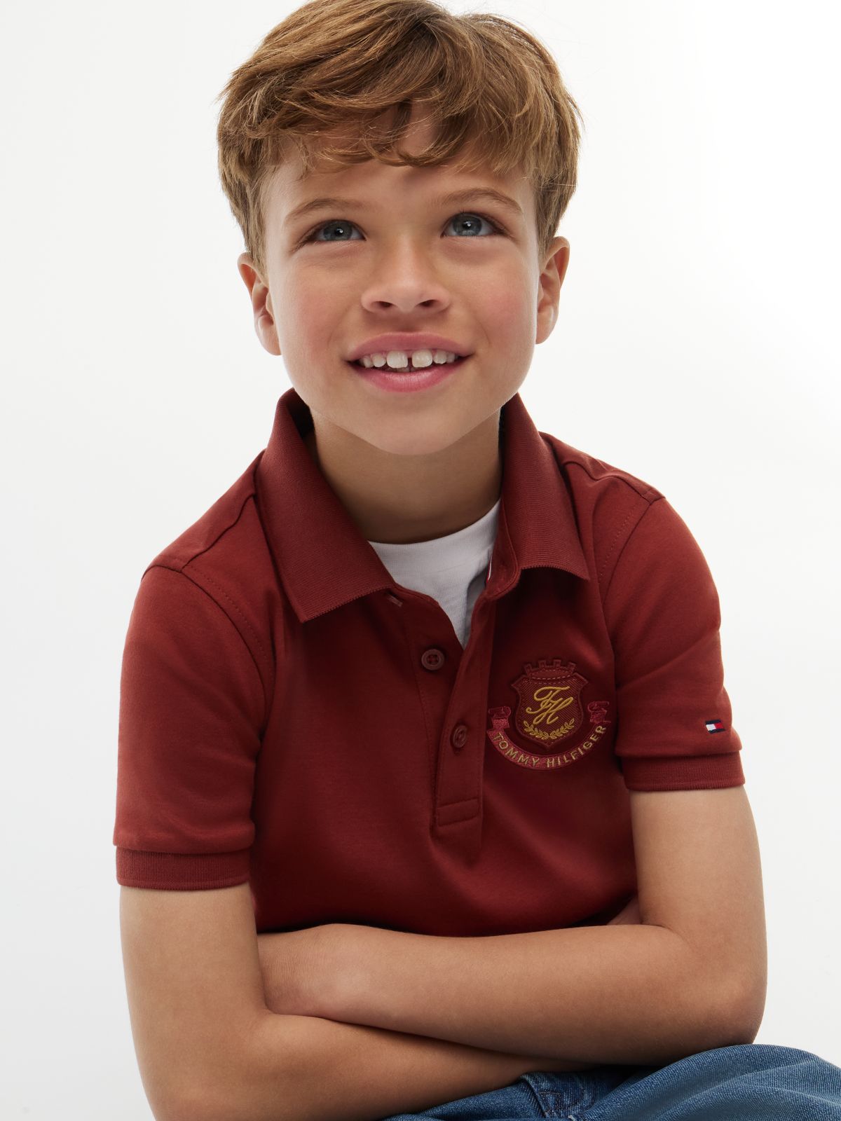 Kids' Shield Badge Logo Polo — Deep Sienna