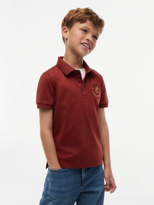 Kids' Shield Badge Logo Polo, Deep Sienna