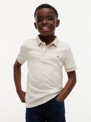 Kids' Allover Jacquard Flag Logo Polo, Alabaster