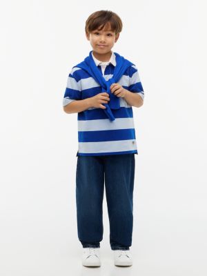 Детское поло Tommy Hilfiger Striped Rugby Polo, цвет: Синий — фото 2